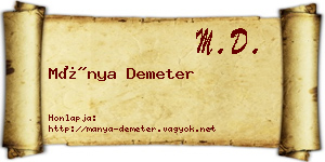 Mánya Demeter névjegykártya